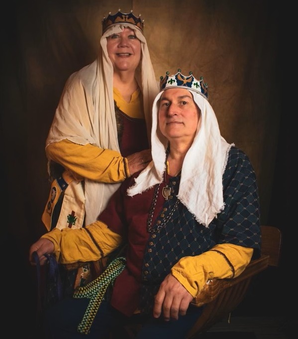 Aliyah in her camel coronet and Áindle in his duck coronet